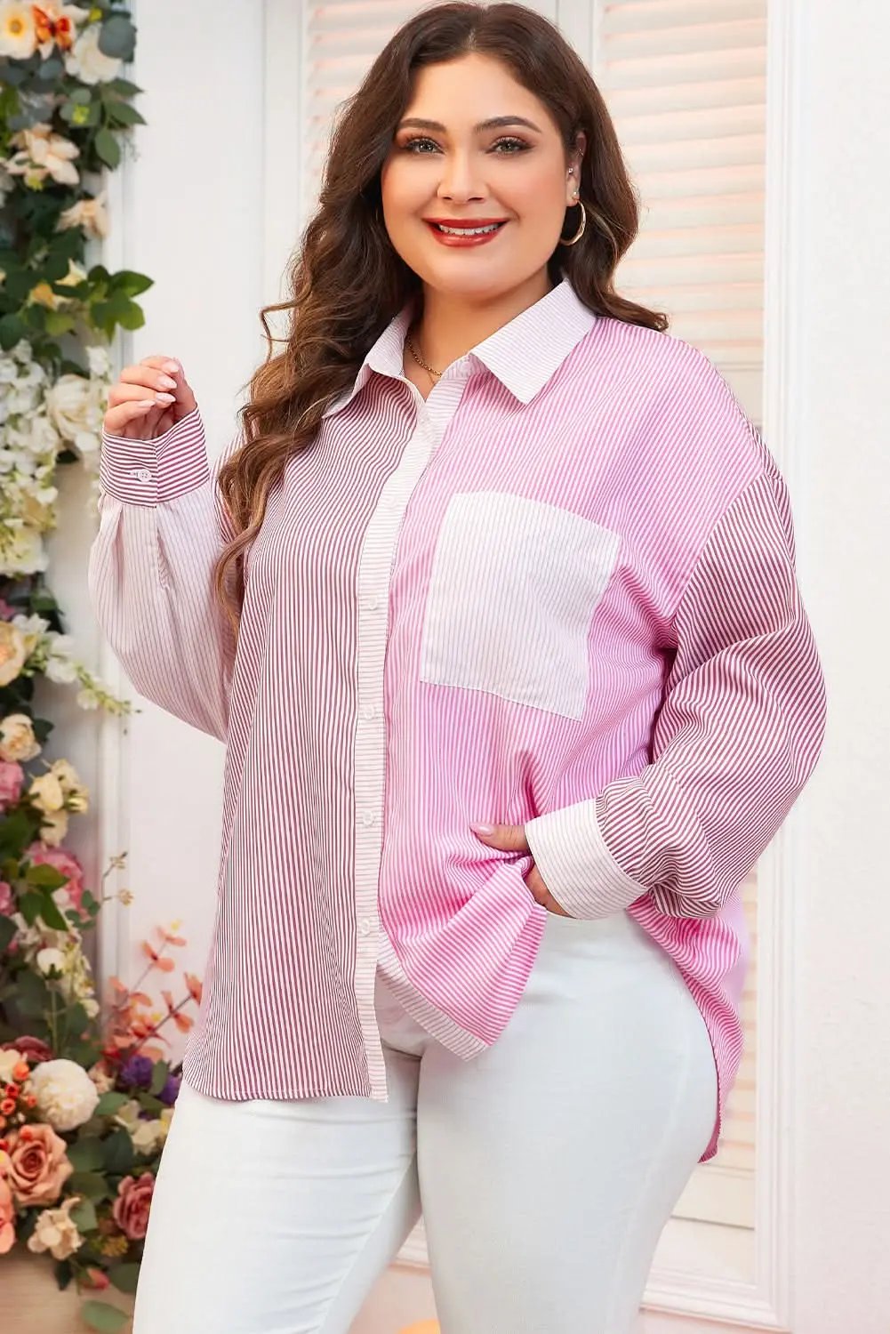 Plus size pink striped shirt - Love Salve